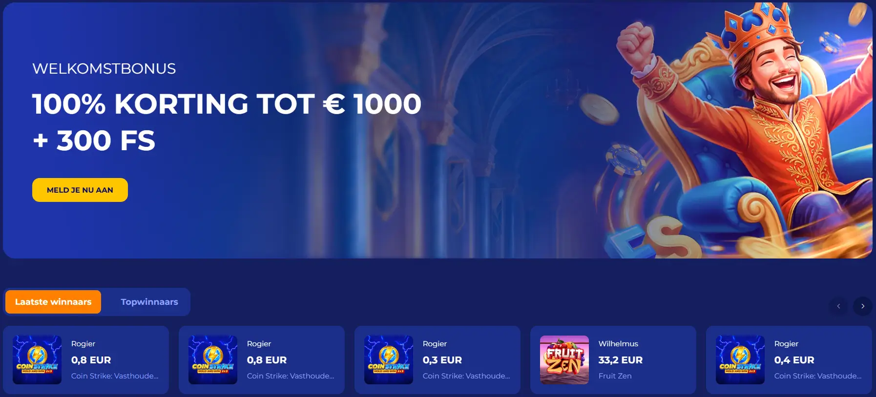 Welkomstbonus banner Koning Casino