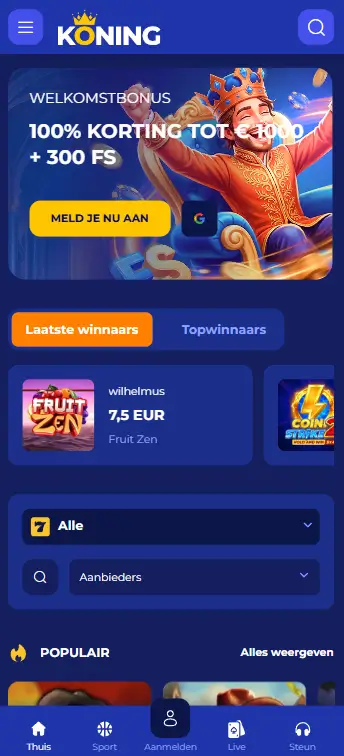 Mobiele homepagina Koning Casino